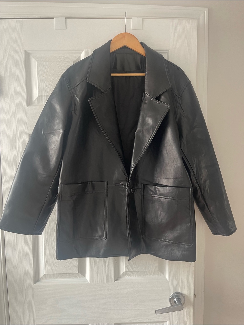 Black Faux Leather Oversized Women's Jacket
